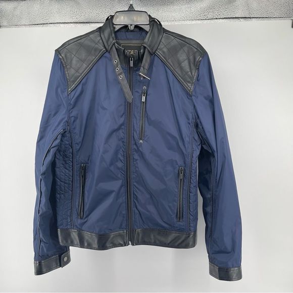 SEDUKA Men’s Regular Navy Full Zip Nylon Moto Jacket Medium - Picture 2 of 16